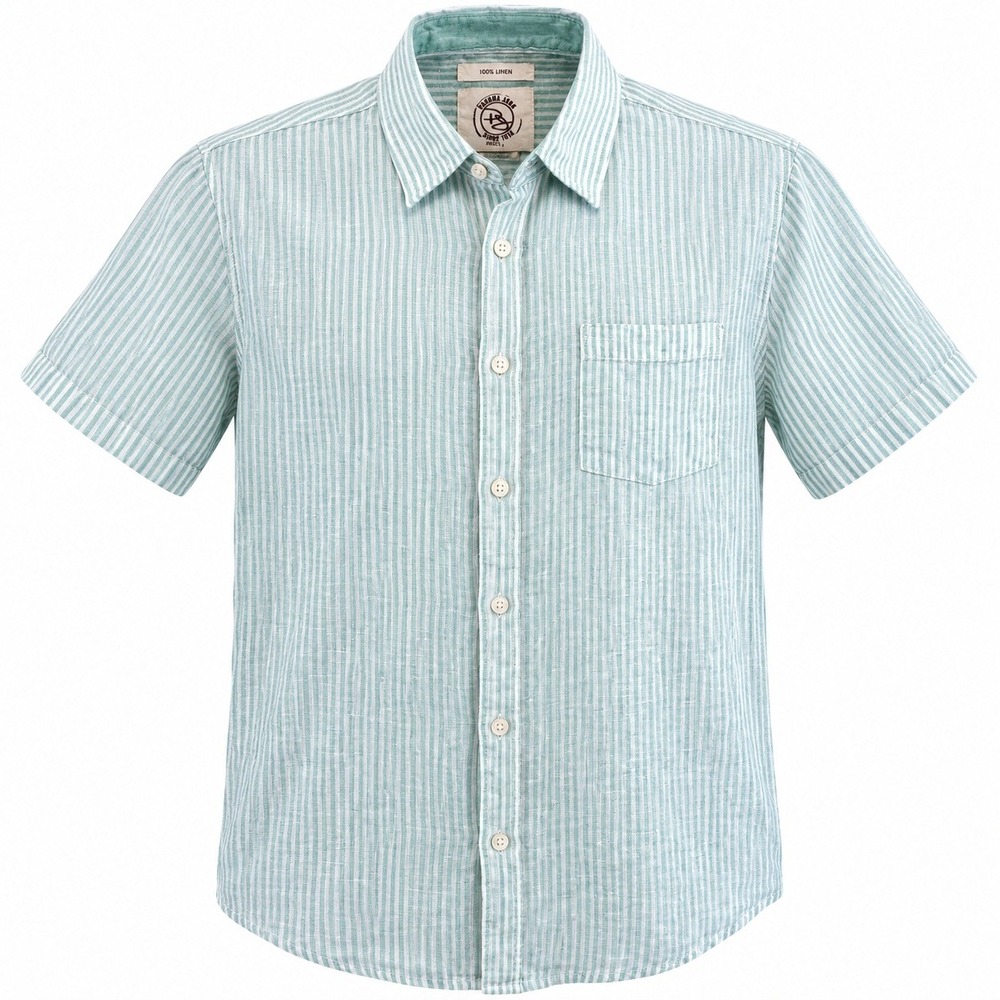 Panama Jack 100% Linen Seafoam Striped Short Sleeve Button Down Shirt